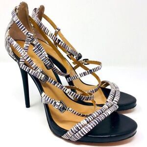 LAMB leather strappy heels black & white US 8
